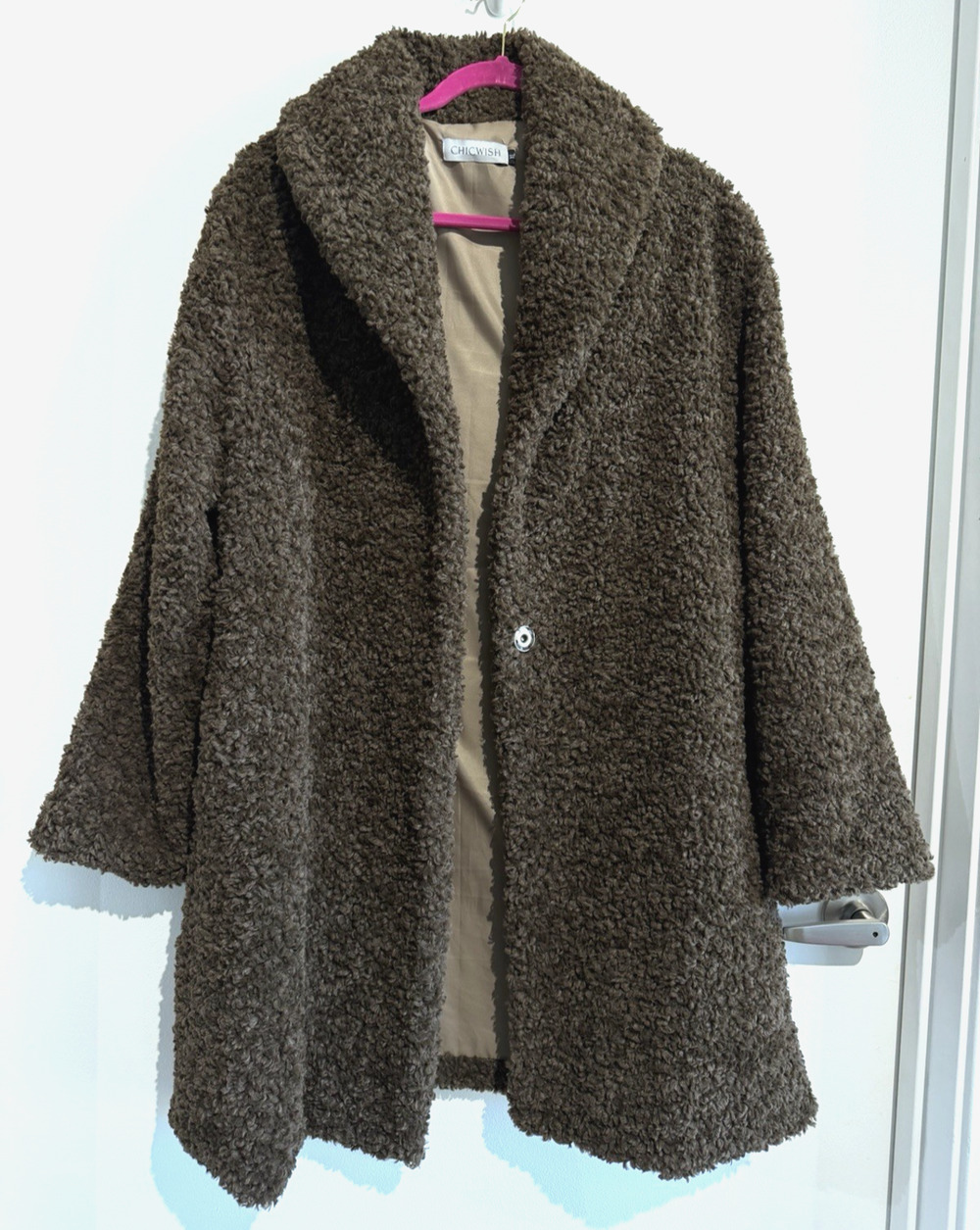 NWOT Chicwish Chocolate Brown Faux-fur teddy Long coat jacket Size XL fits M/L